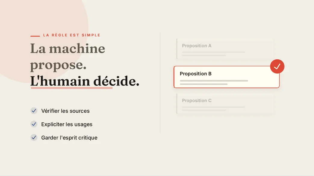 Closing: "La machine propose. L'humain décide."